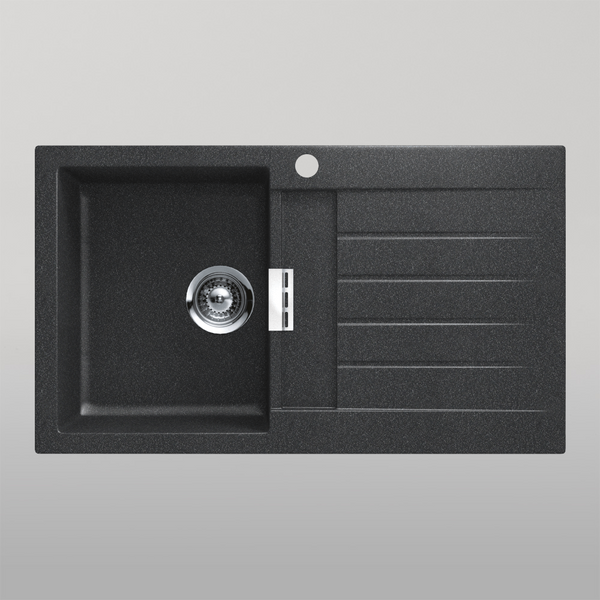 Schock Signus Magma Single Left Hand Bowl And Drainer 1 Tap Hole Black