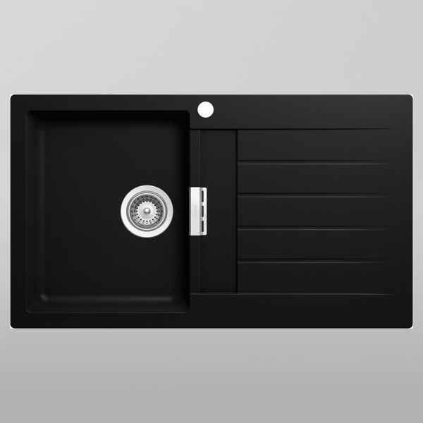 Schock Signus Puro Single Left Hand Bowl And Drainer 1 Tap Hole Black