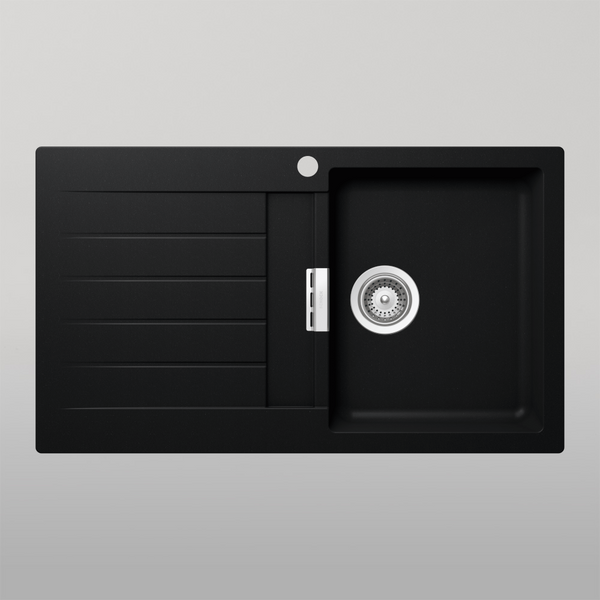 Schock Signus Puro Single Right Hand Bowl And Drainer 1 Tap Hole Black