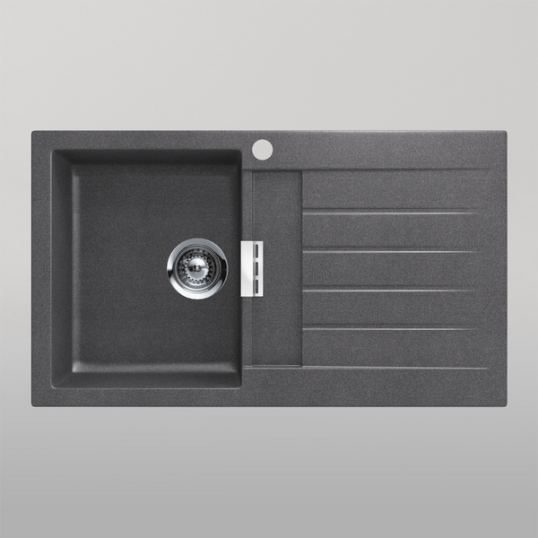 Schock Signus Stone Single Left Hand Bowl And Drainer 1 Tap Hole Grey