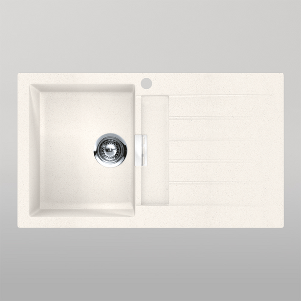 Schock Signus Polaris Single Left Hand Bowl And Drainer 1 Tap Hole White