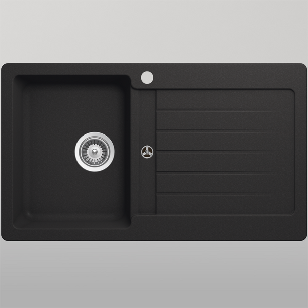 Schock Typos Single Bowl With Drainer Onyx Left Hand Bowl 1 Tap Hole Black