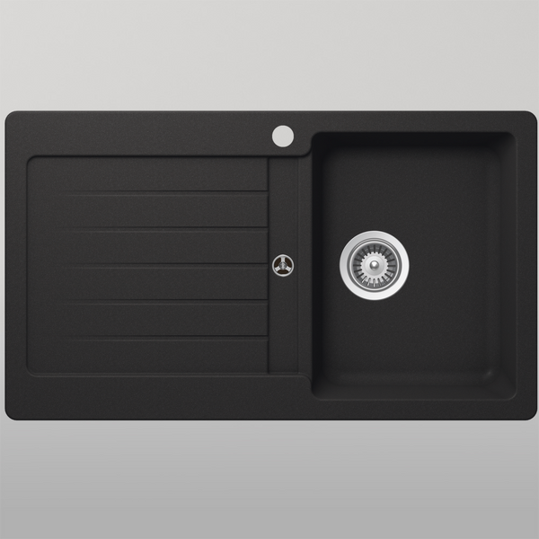 Schock Typos Single Bowl With Drainer Onyx Right Hand Bowl 1 Tap Hole Black