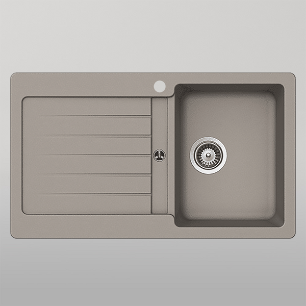 Schock Typos Single Bowl With Drainer Right Hand Bowl 1 Tap Hole Concrete Grey