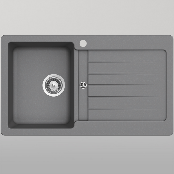 Schock Typos Single Bowl With Drainer Croma Left Hand Bowl 1 Tap Hole Grey