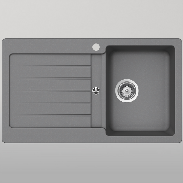 Schock Typos Single Bowl With Drainer Croma Right Hand Bowl 1 Tap Hole Grey