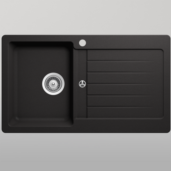 Schock Typos Single Bowl With Drainer Nero Left Hand Bowl 1 Tap Hole Black