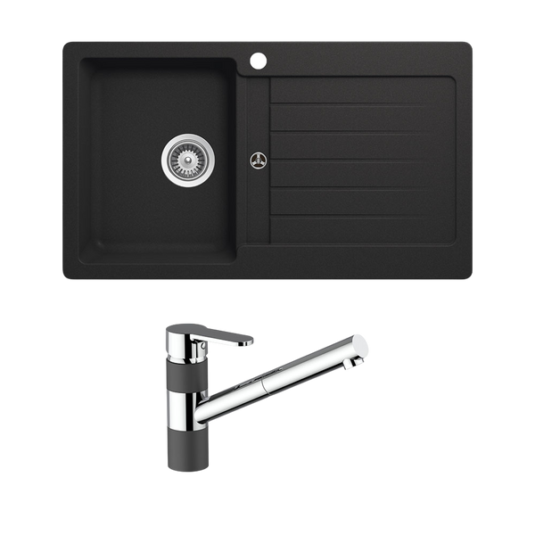 Schock Typos Single Bowl With Left Hand Bowl 1 Tap Hole and Pull Out Kitchen Mixer Onyx Black