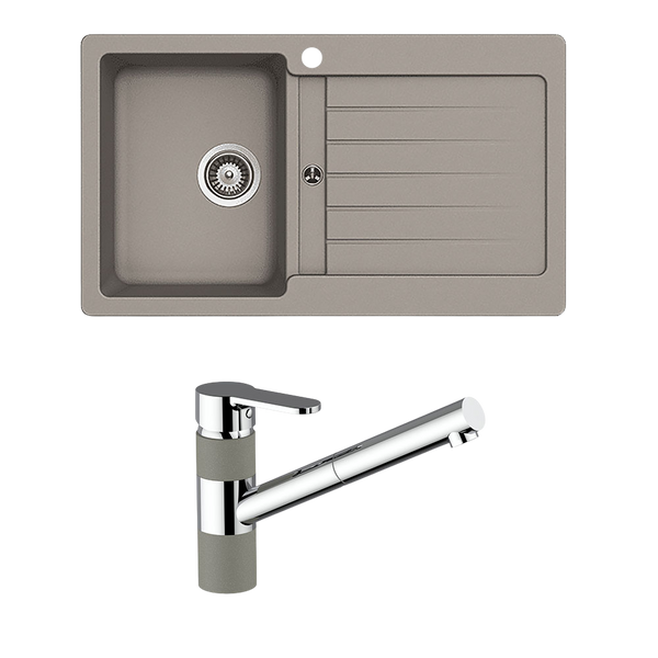 Schock Typos Single Bowl With Left Hand Bowl 1 Tap Hole and Pull Out Kitchen Mixer Concrete Grey