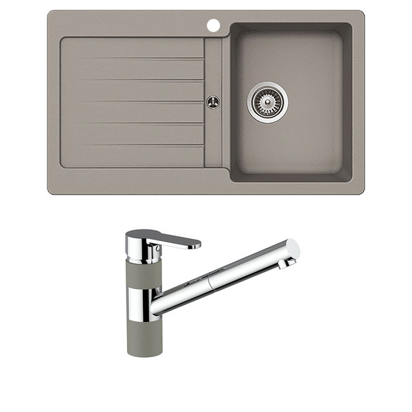 Schock Typos Single Bowl With Right Hand Bowl 1 Tap Hole and Pull Out Kitchen Mixer Concrete Grey