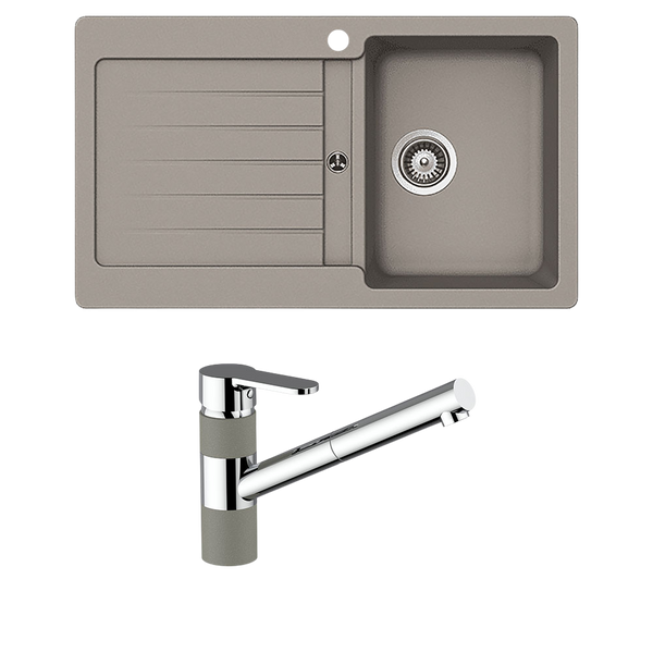 Schock Typos Single Bowl With Right Hand Bowl 1 Tap Hole and Pull Out Kitchen Mixer Concrete Grey