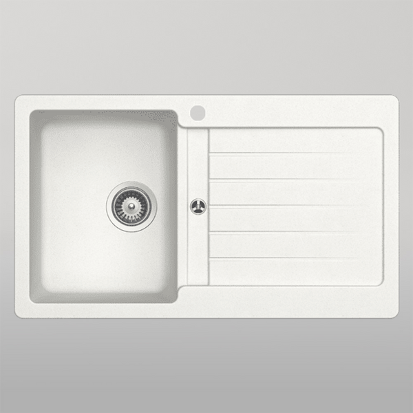 Schock Typos Single Bowl With Drainer Alpina Left Hand Bowl 1 Tap Hole White