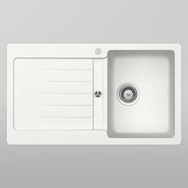 Schock Typos Single Bowl With Drainer Alpina Right Hand Bowl 1 Tap Hole White