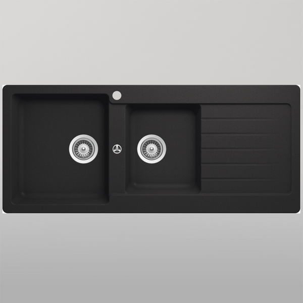 Schock Typos 1 And 3/4 Bowl Onyx Left Hand Bowl And Drainer 1 Tap Hole Black