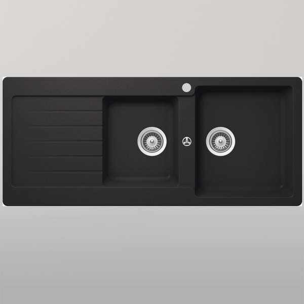 Schock Typos 1 And 3/4 Bowl Onyx Right Hand Bowl And Drainer 1 Tap Hole Black