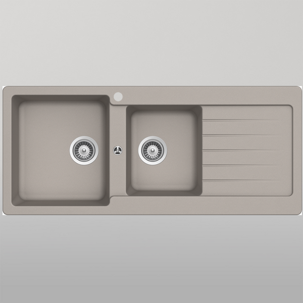 Schock Typos 1 And 3/4 Bowl Concrete Left Hand Bowl And Drainer 1 Tap Hole Grey