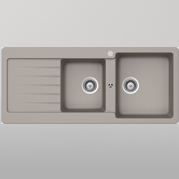 Schock Typos 1 And 3/4 Bowl Concrete Right Hand Bowl And Drainer 1 Tap Hole Grey