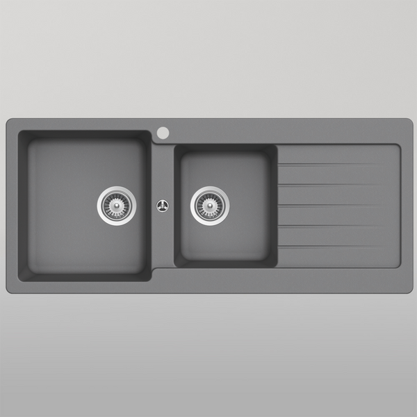 Schock Typos 1 And 3/4 Bowl Croma Left Hand Bowl And Drainer 1 Tap Hole Grey