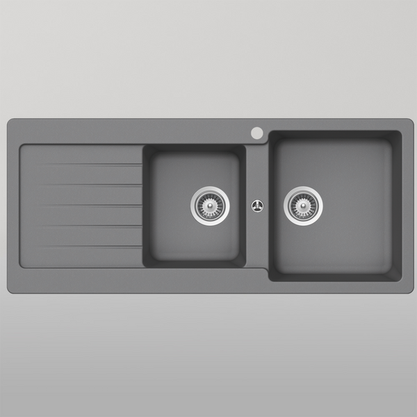 Schock Typos 1 And 3/4 Bowl Croma Right Hand Bowl And Drainer 1 Tap Hole Grey