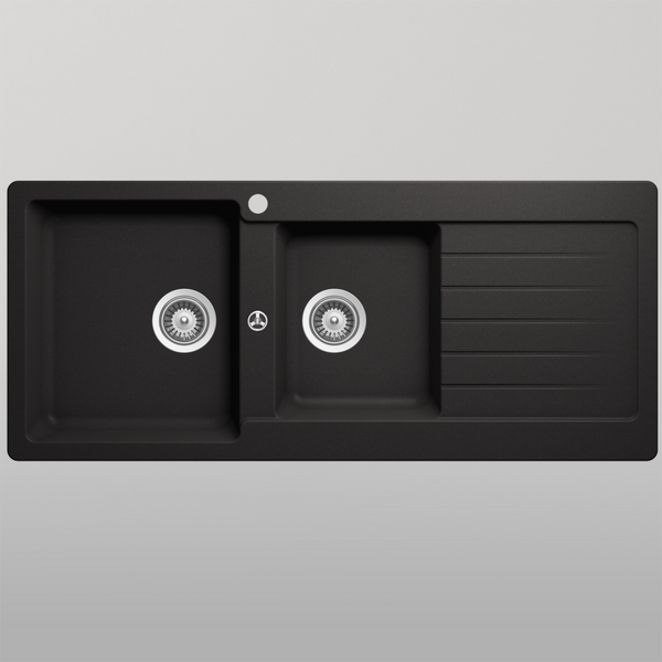 Schock Typos 1 And 3/4 Bowl Nero Left Hand Bowl And Drainer 1 Tap Hole Black