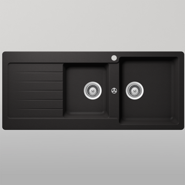 Schock Typos 1 And 3/4 Bowl Nero Right Hand Bowl And Drainer 1 Tap Hole Black