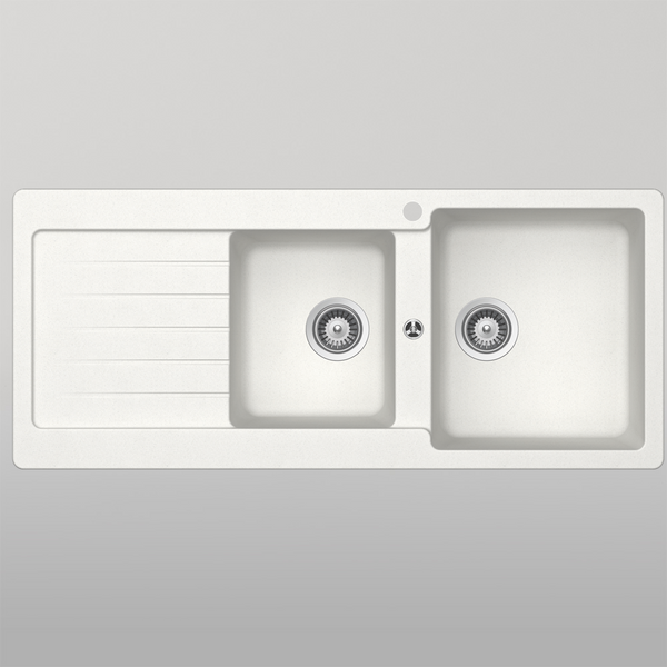 Schock Typos 1 And 3/4 Bowl Alpina Right Hand Bowl And Drainer 1 Tap Hole White