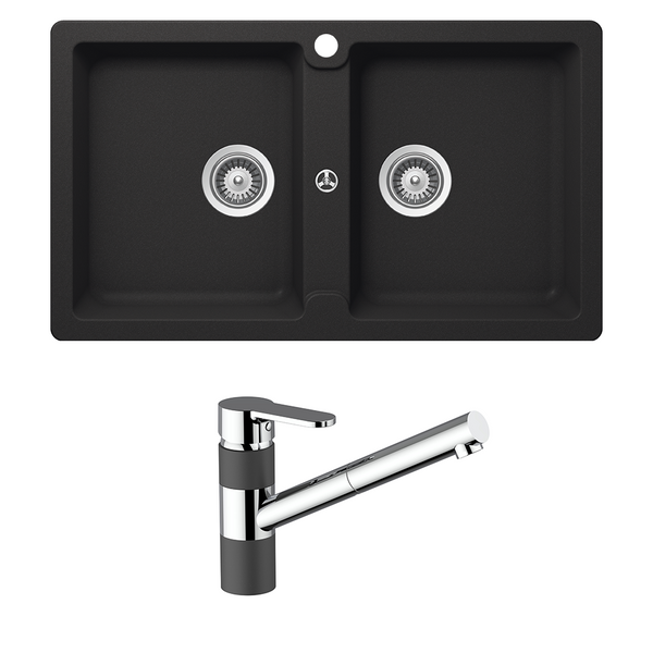 Schock Typos Double Bowl and Pull Out Kitchen Mixer Onyx Black