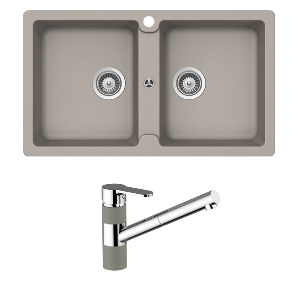 Schock Typos Double Bowl and Pull Out Kitchen Mixer Concrete Grey