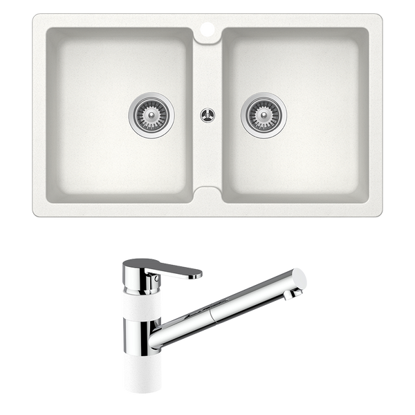 Schock Typos Double Bowl and Pull Out Kitchen Mixer Alpina White