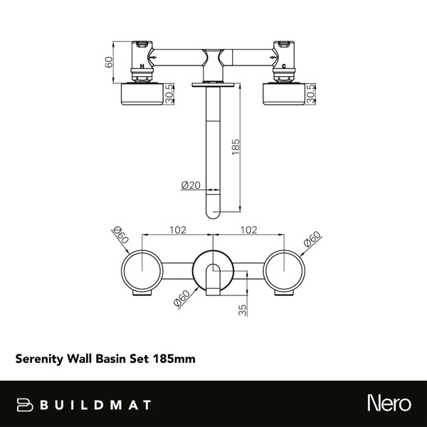 Nero Serenity Wall Basin Set 185mm with Metal Handle Brushed Nickel