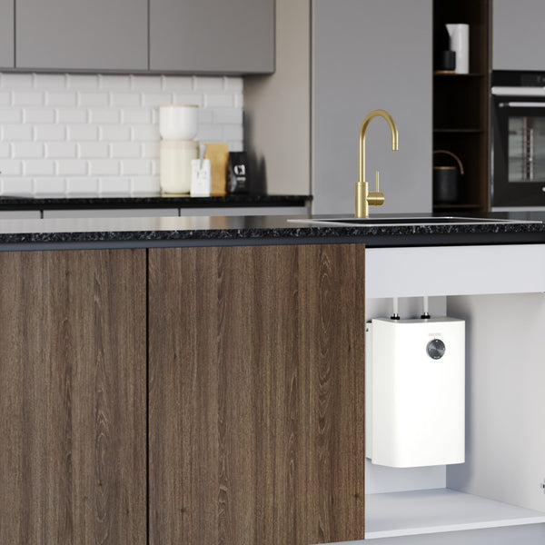 Stiebel Eltron Design-Kollektion Gooseneck Open Vented Sink Mixer Brushed Gold