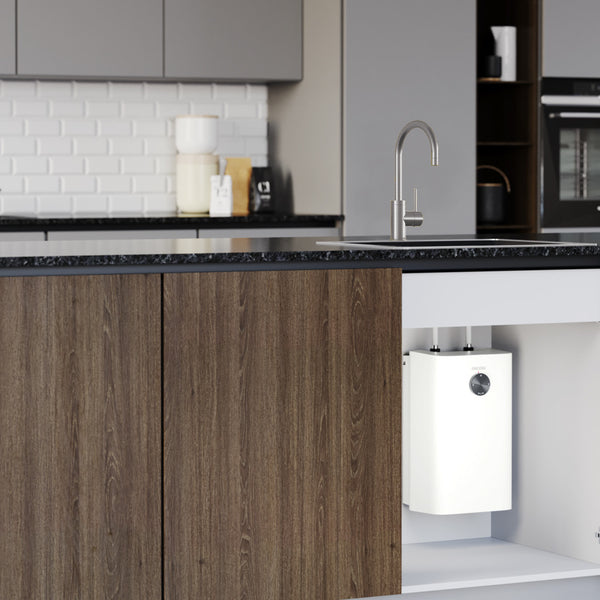 Stiebel Eltron Design-Kollektion Gooseneck Open Vented Sink Mixer Brushed Nickel