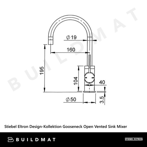 Stiebel Eltron Design-Kollektion Gooseneck Open Vented Sink Mixer Brushed Nickel