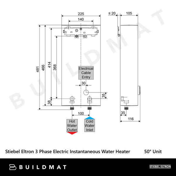 Stiebel Eltron 3 Phase Electric Instantaneous Water Heater 50 Degree Unit (DEL Plus) White