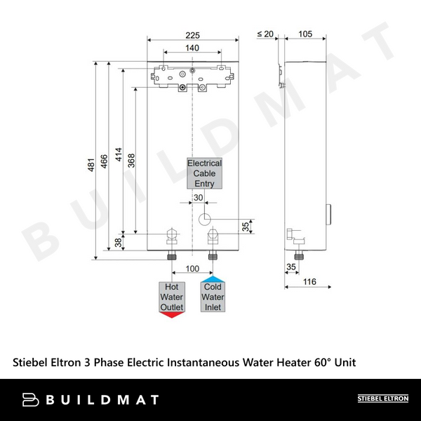 Stiebel Eltron 3 Phase Electric Instantaneous Water Heater 60 Degree Unit (DHB-E LCD) White