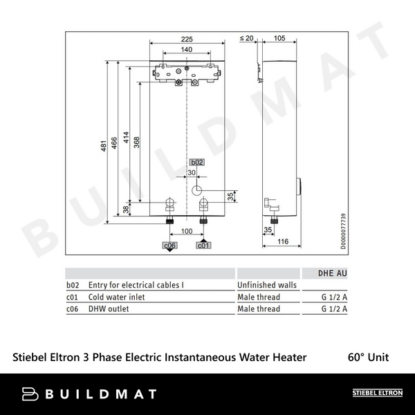 Stiebel Eltron 3 Phase Electric Instantaneous Water Heater 60 Degree Unit (DHE AU) White