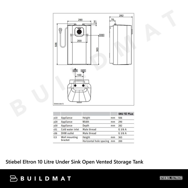 Stiebel Eltron 10 Litre Under Sink Open Vented Storage Tank