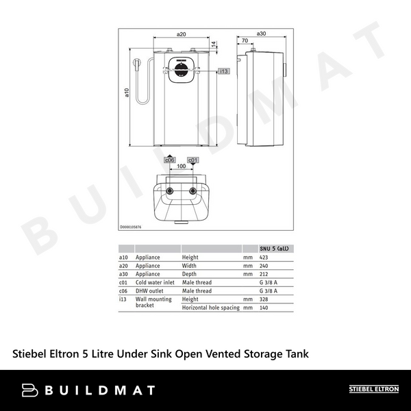 Stiebel Eltron 5 Litre Under Sink Open Vented Storage Tank
