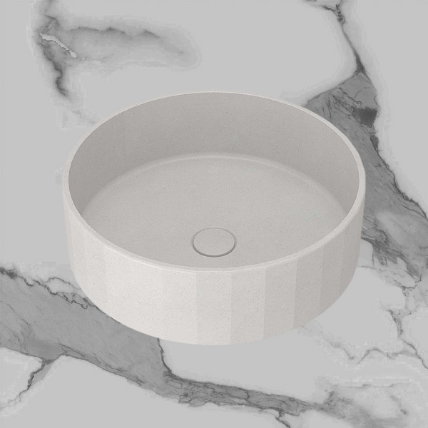 Arcisan Kasta-Lux Fic Above Counter 430mm Faceted Round Basin with Pop Up Waste White Stone