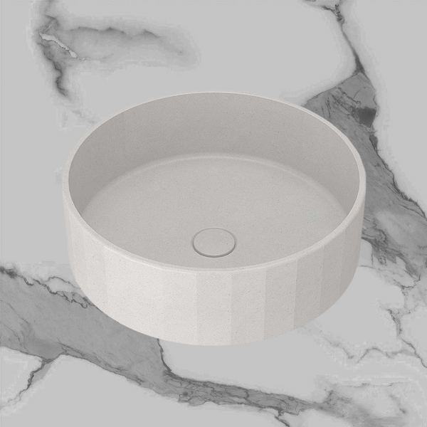 Arcisan Kasta-Lux Fic Above Counter 400mm Faceted Round Basin with Pop Up Waste White Stone