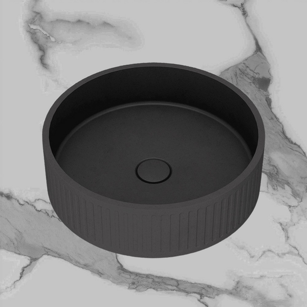 Arcisan Kasta-Lux Fic Above Counter 400mm Ribbed Round Basin with Pop Up Waste Charcoal