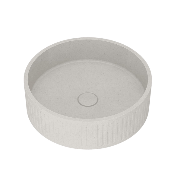 Arcisan Kasta-Lux Fic Above Counter 400mm Ribbed Round Basin with Pop Up Waste White Stone