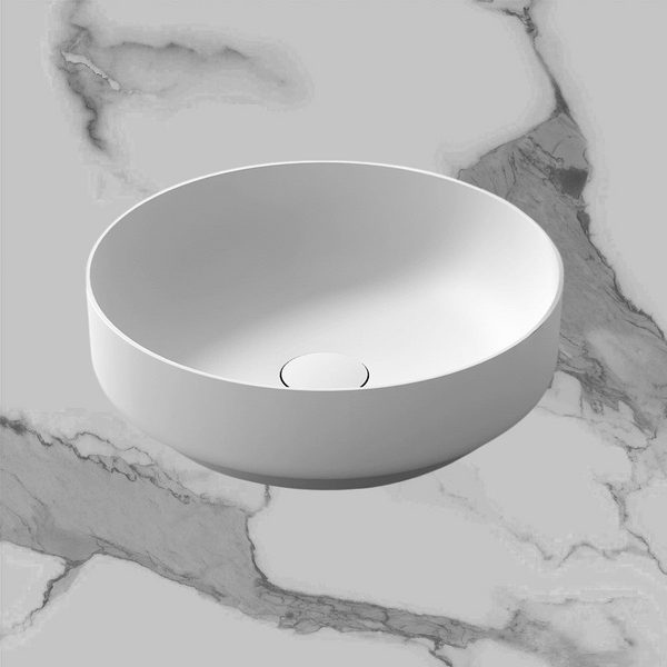 Arcisan Arcistone Synergii Solid Surface 400mm Round Above Counter Basin Matte White