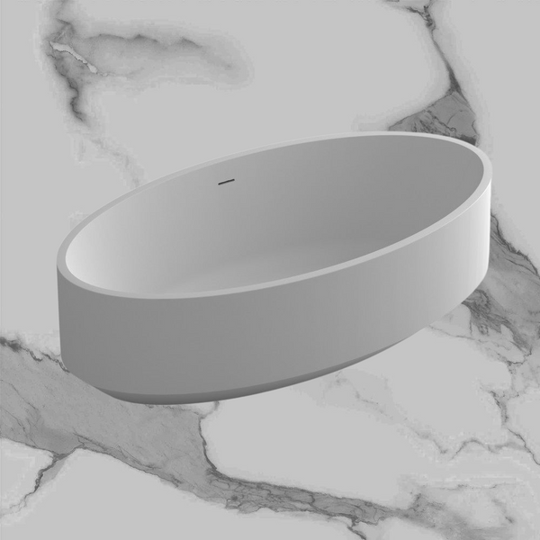 Arcisan Venn 1750mm Solid Surface Oval Bath with Overflow and Pop Up Waste Matte White