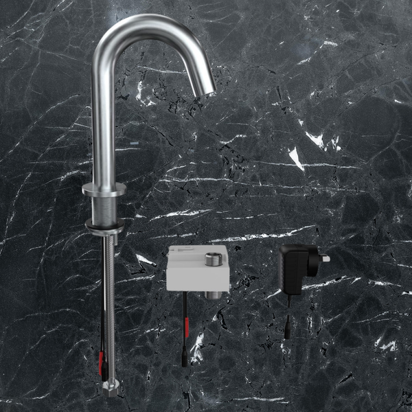 3monkeez Gooseneck Bench Mounted Infrared Sensor Tap Mains Operated Stainless Steel