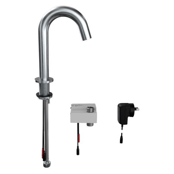 3monkeez Gooseneck Bench Mounted Infrared Sensor Tap Mains Operated Stainless Steel