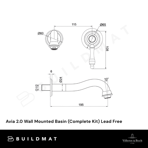 Villeroy & Boch Avia 2.0 Wall Mounted Basin Mixer (Complete Kit) Chrome Lead Free