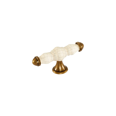Momo Handles Trianon T Knob 90mm Cream Crackle & Antique Brass