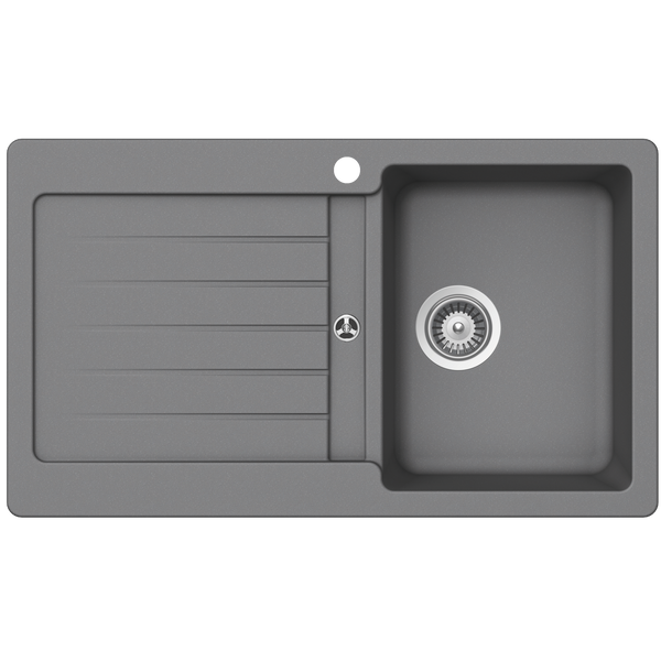 Schock Typos Single Bowl With Drainer Croma Right Hand Bowl 1 Tap Hole Grey