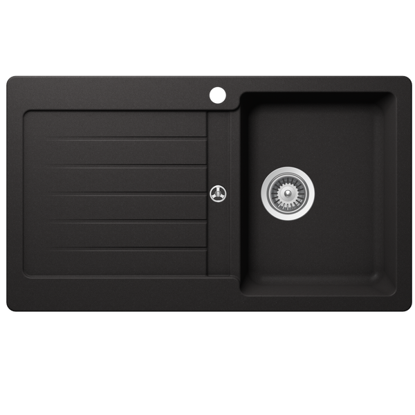 Schock Typos Single Bowl With Drainer Nero Right Hand Bowl 1 Tap Hole Black